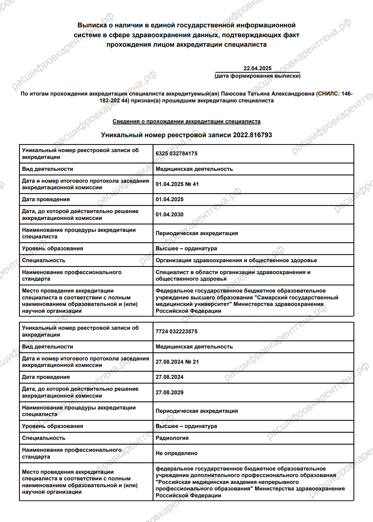 Паюсова Татьяна Александровна - удостоверения и дипломы - фото 14